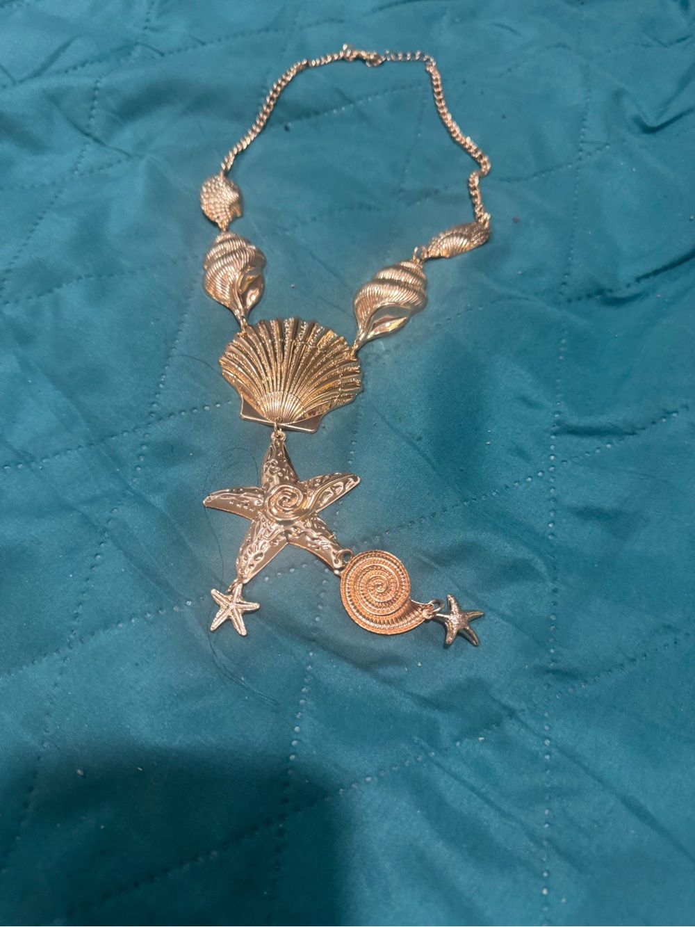 Gold Seashell and Starfish Statement Necklace - Women Jewelry
